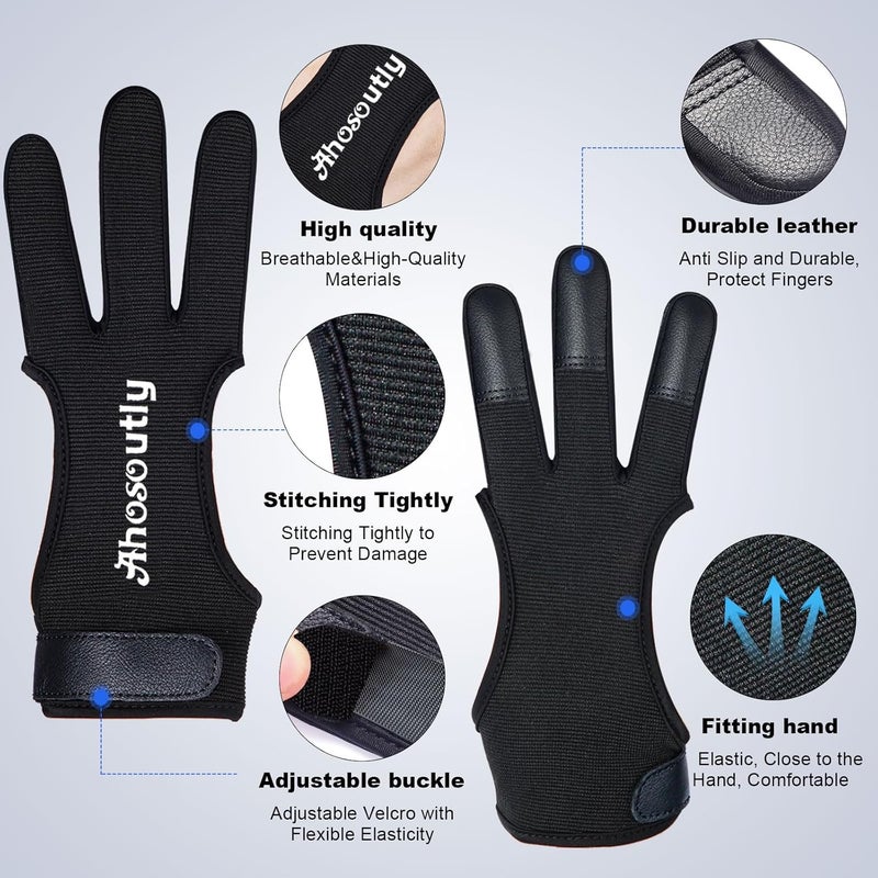 AHOSOUTLY Archery Glove Three Finger Leather Elasticity Archery Protective Gloves Archery Shooting Gloves for Adult and Kids, Archery Protective Gear - Image 3